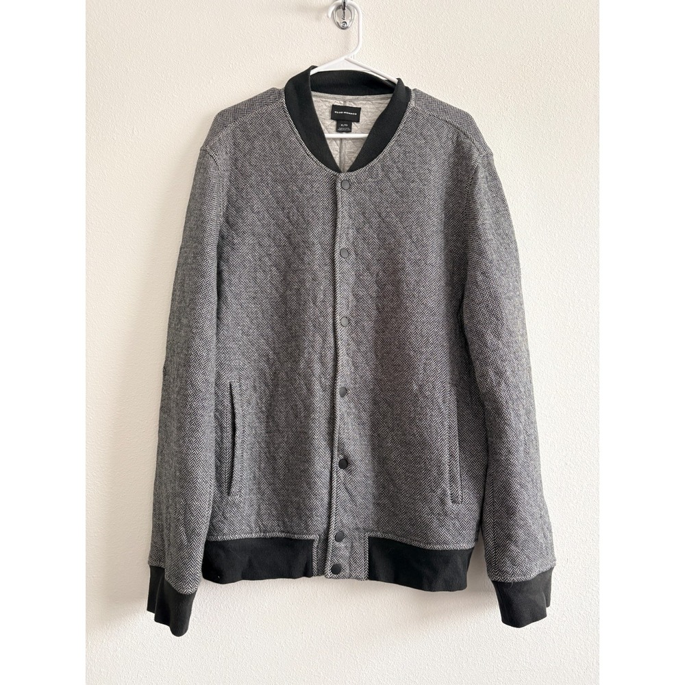 Club Monaco Bomber Jacket Mens XL Charcoal Herringbone Quilted Varsity‎ Capsule
